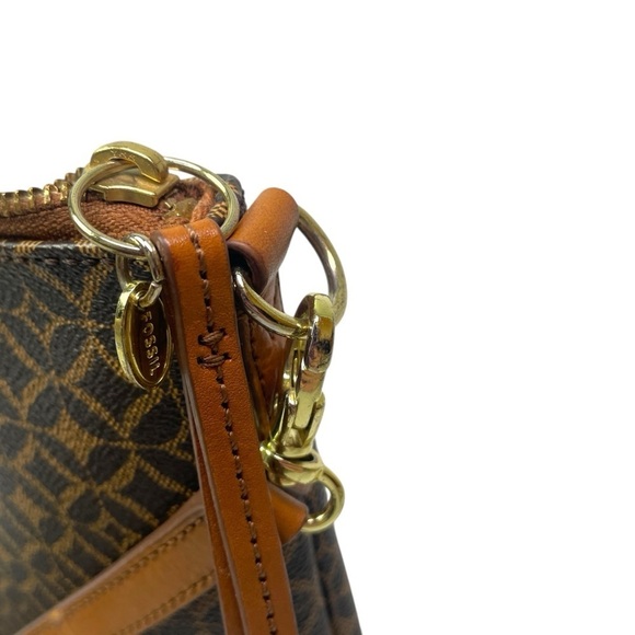 Fossil Geometric Circle Pattern Brown Crossbody Purse Vintage Essential Wallet - Picture 11 of 12